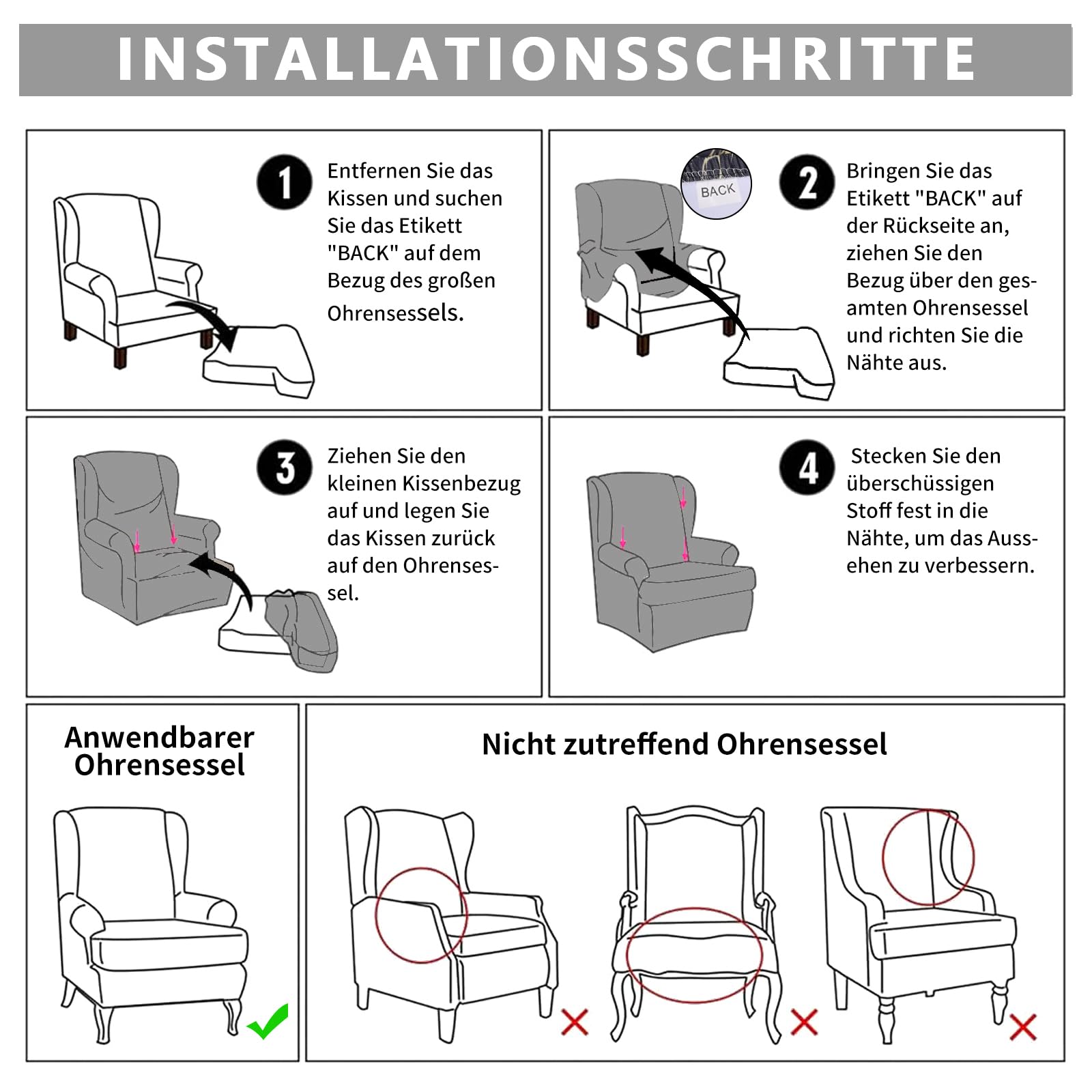 Alishomtll Rivestimento per poltrona, 3 pezzi, con pouf, elasticizzato, coprisedia da spiaggia, tigre, con bracciolo, schienale alto, universale (grigio oro)