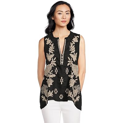 Johnny Was Linen Ruffle Neck Tank Orla Women