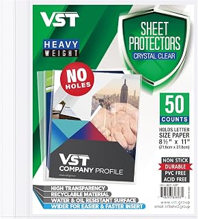 VST Clear Sheet Protectors No Holes 8.5 x 11 in Crystal Clear Page Protectors Heavy Duty Plastic Sleeves, Page Sleeves, Top Loading Paper Protector Acid Free, Letter Size, Dry Erase Pocket