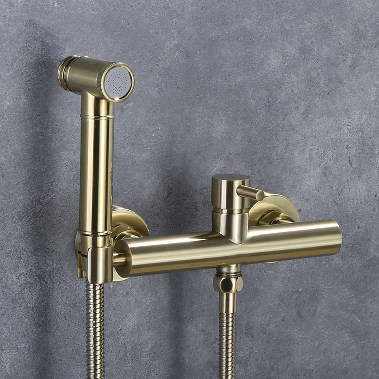 Wall Mounted Bidet Sprayer Kit for Toilet Toilet Shower Spray Mixer Set Brushed Gold with Shower Hose Bidet Attachment Faucet Sprayer Kit for Toilet,B (B)