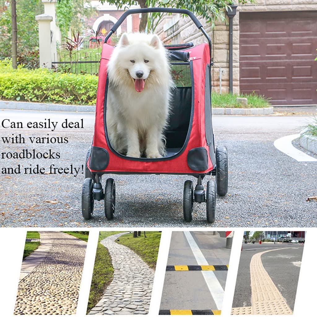 Premium Heavy Duty Pet Stroller for Small Medium Dog Cat 4-Wheel Cat Stroller Foldable Dog Stroller with Suspension System/Link Brake/One-Hand Fold Max. Loading 110 LBS (Blue)