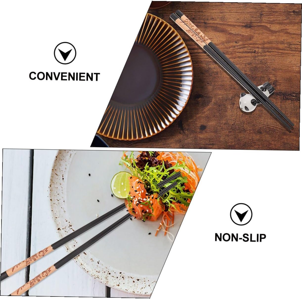 Panda Ceramic Chopsticks Rest Set with 12 Food-grade Chopsticks, Reusable Heat-resistant Kitchen Tableware for Home Dining Box