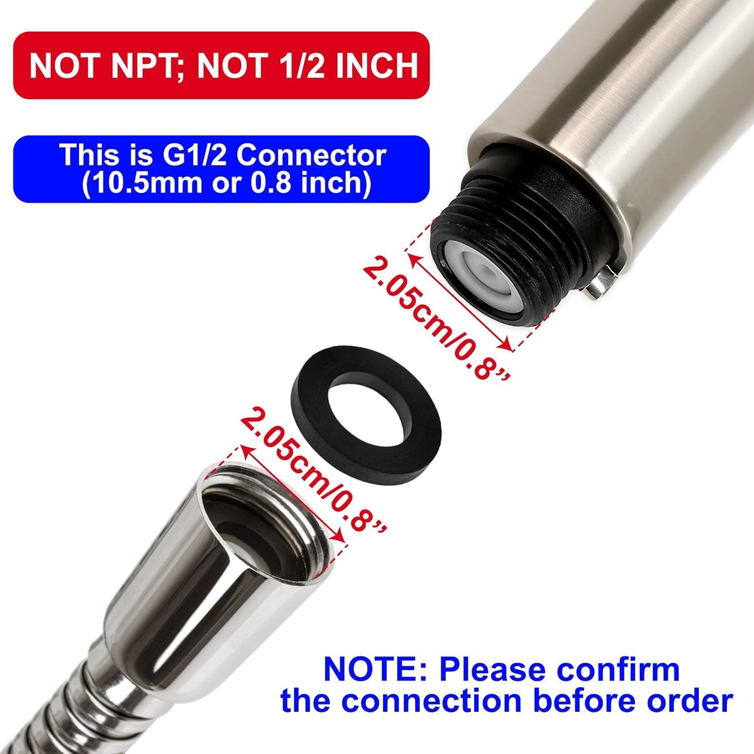 Bathroom Kitchen Sink Pull Down Faucet Pull-Out Spray Head Tap Sprayer Nozzle Replacement Part, G1/2 Thread Brushed Nickel