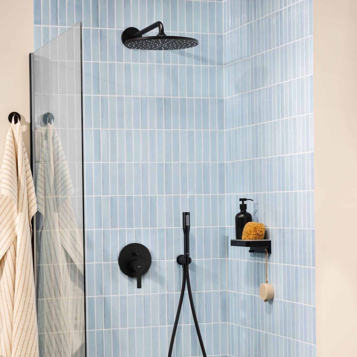 GROHE Lineare Set Finitura Miscelatore Doccia/Vasca Incasso Monocomando con Deviatore Automatico 2 Vie (Leva Metallica, Cartuccia Ceramica 46 mm, Senza Box da Incasso), Nero Opaco