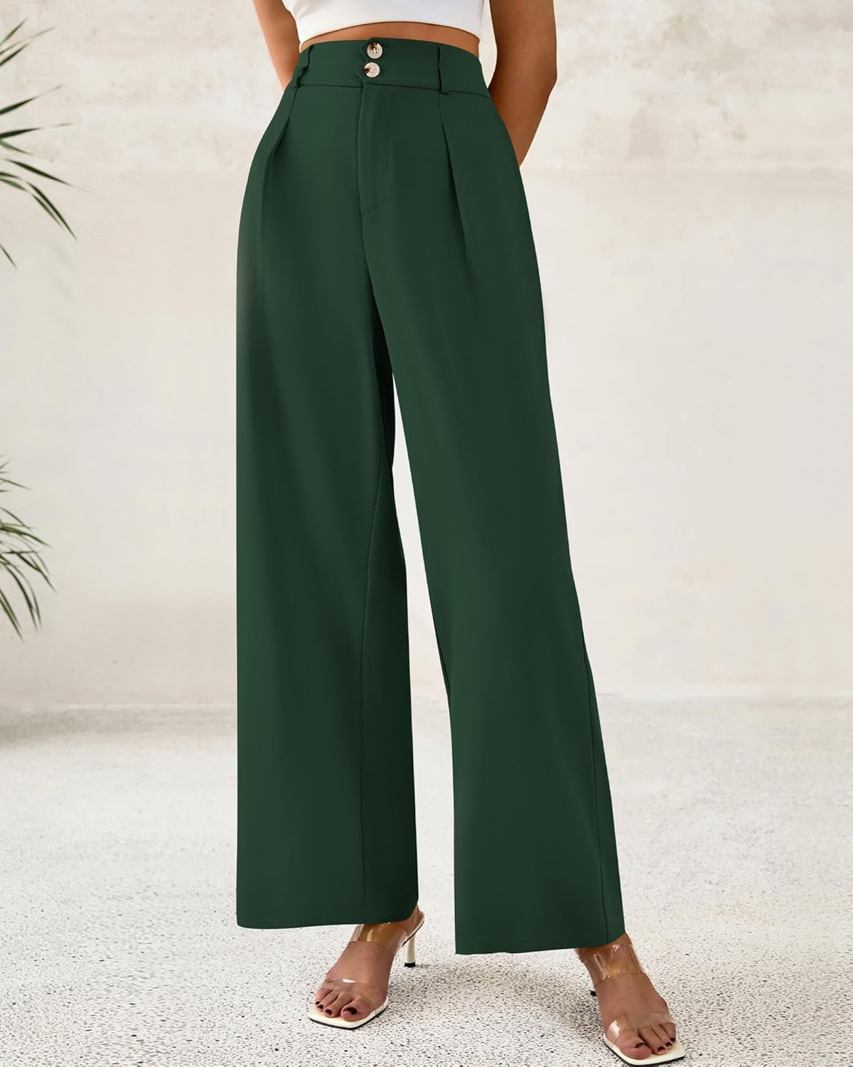 BTFBM Women Wide Leg Dress Pants 2026 High Waisted Button Pleated Business Casual Trousers Office Work Palazzo Pants - Image 2