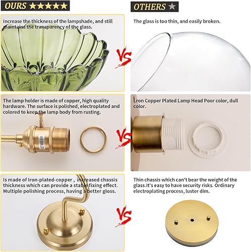 Miniatura 7 de Aplique de pared que funciona con pilas, lámparas de pared vintage recargables con pantalla de vidrio de lirio verde, lámpara de pared inalámbrica