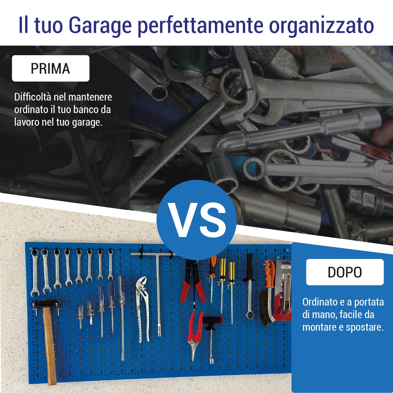 Crisalide® Panel Narzędzi Wiercony Drzwi Narzędzia, Stojak Organizacja Warsztatu, Garaż, Sklep, 50 * 100 CM, Stojak Z Różnymi Hakami (niebieski)