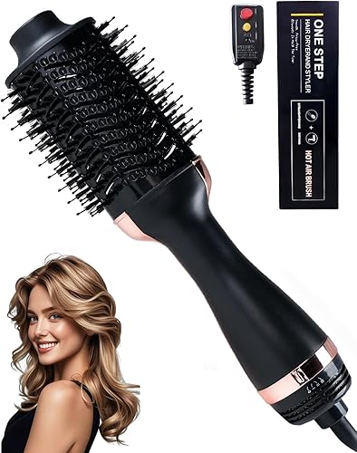 Miniatura 8 de Cepillo secador de pelo 4 en 1 – Cepillo de titanio de cerámica iónica, secadora de aire caliente para soplados sin encrespamiento, voluminizador y