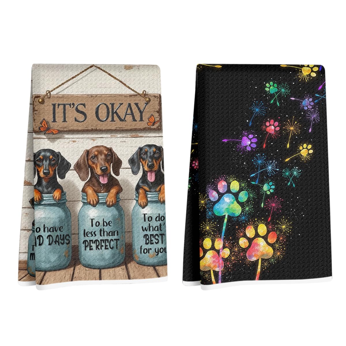 2 Pcs Dachshund Kitchen Towels 24x14 Inch, Weiner Dog Reusable Dish Towels