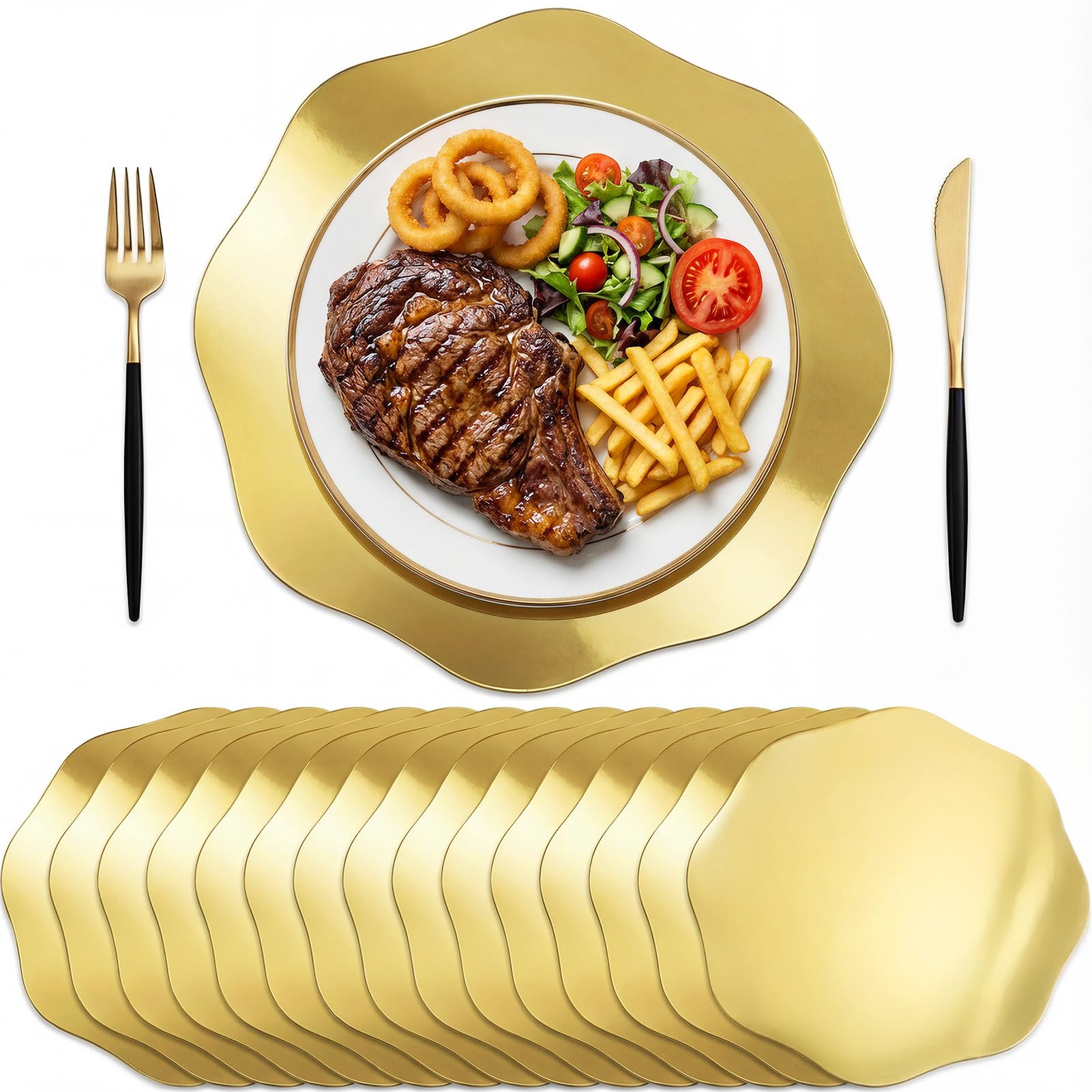 Photo 1 of 100 PCS Gold Paper Placemats, Disposable Charger Plates for Dining Table