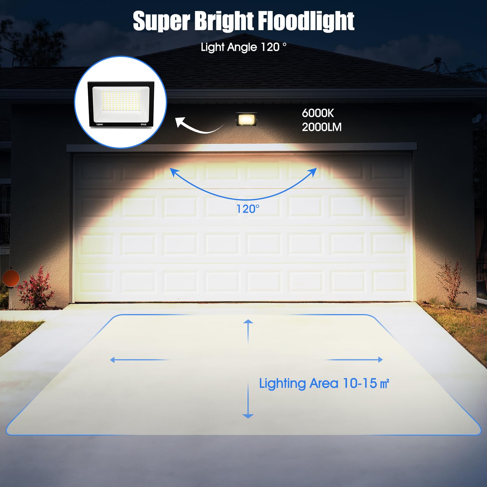 Royana 100W LED Strahler Außen 10000LM Superhell led strahler 3000K Warmweiß IP65 Wasserfest led scheinwerfer, für Sportplatz Garage Garten Hinterhof.