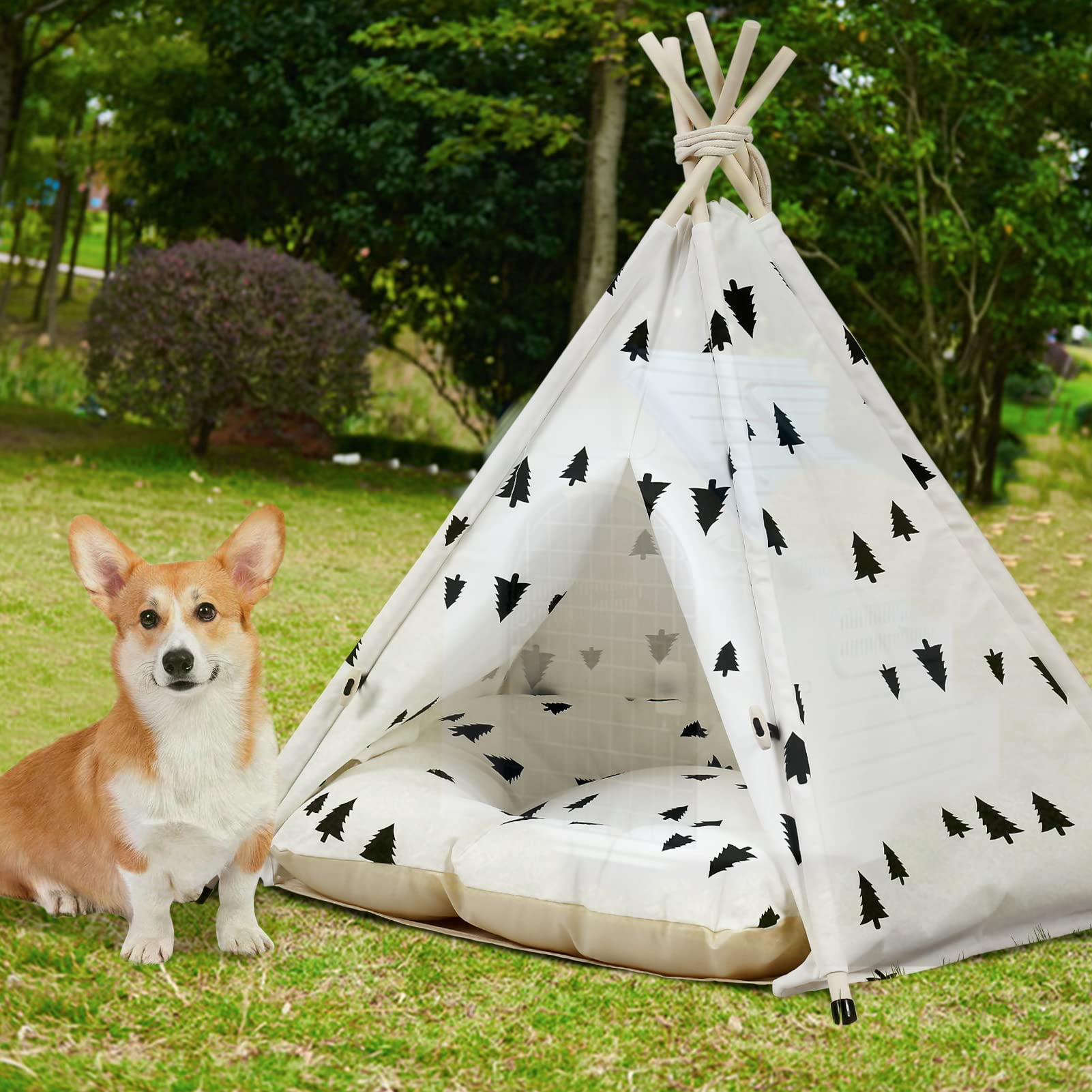 Tente de Tipi pour Chien Animaux De Compagnie Teepee Tente avec Coussin Amovible et Lavable Niche Chien et Chat Intérieur Tente de Jeu pour Chien de Compagnie avec Tableau Noir 50x50x60cm