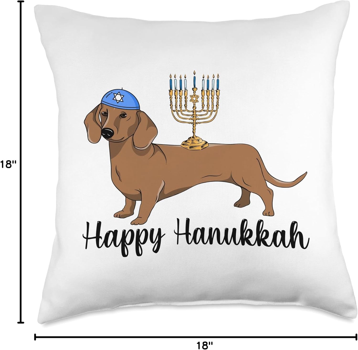 Happy Hanukkah Dachshund Throw Pillow