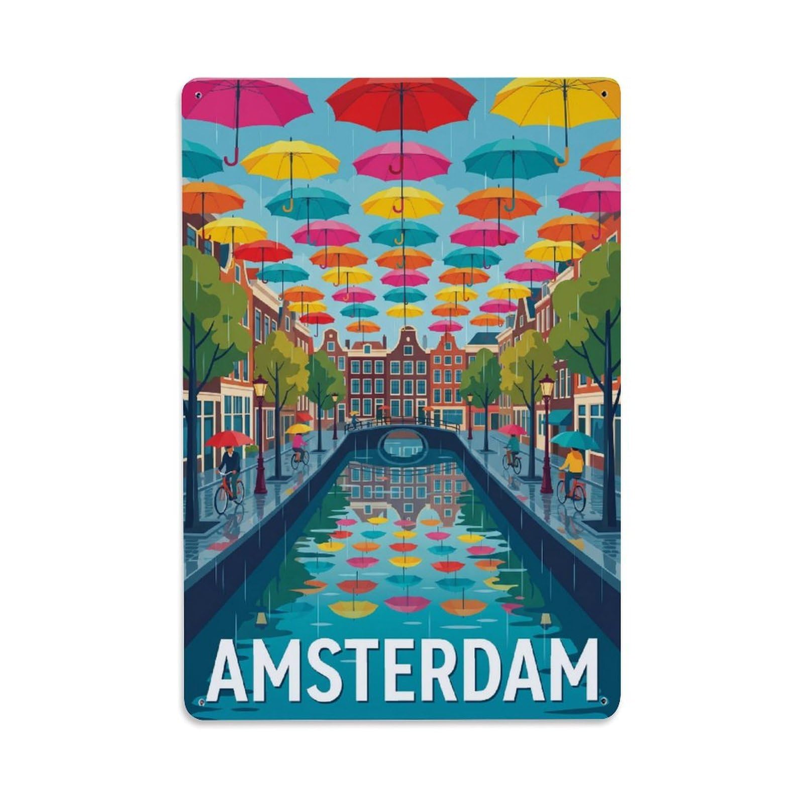 Este 8X12inch Style Vintage Travel Amsterdam Netherlands Essential Metal Tin Sign