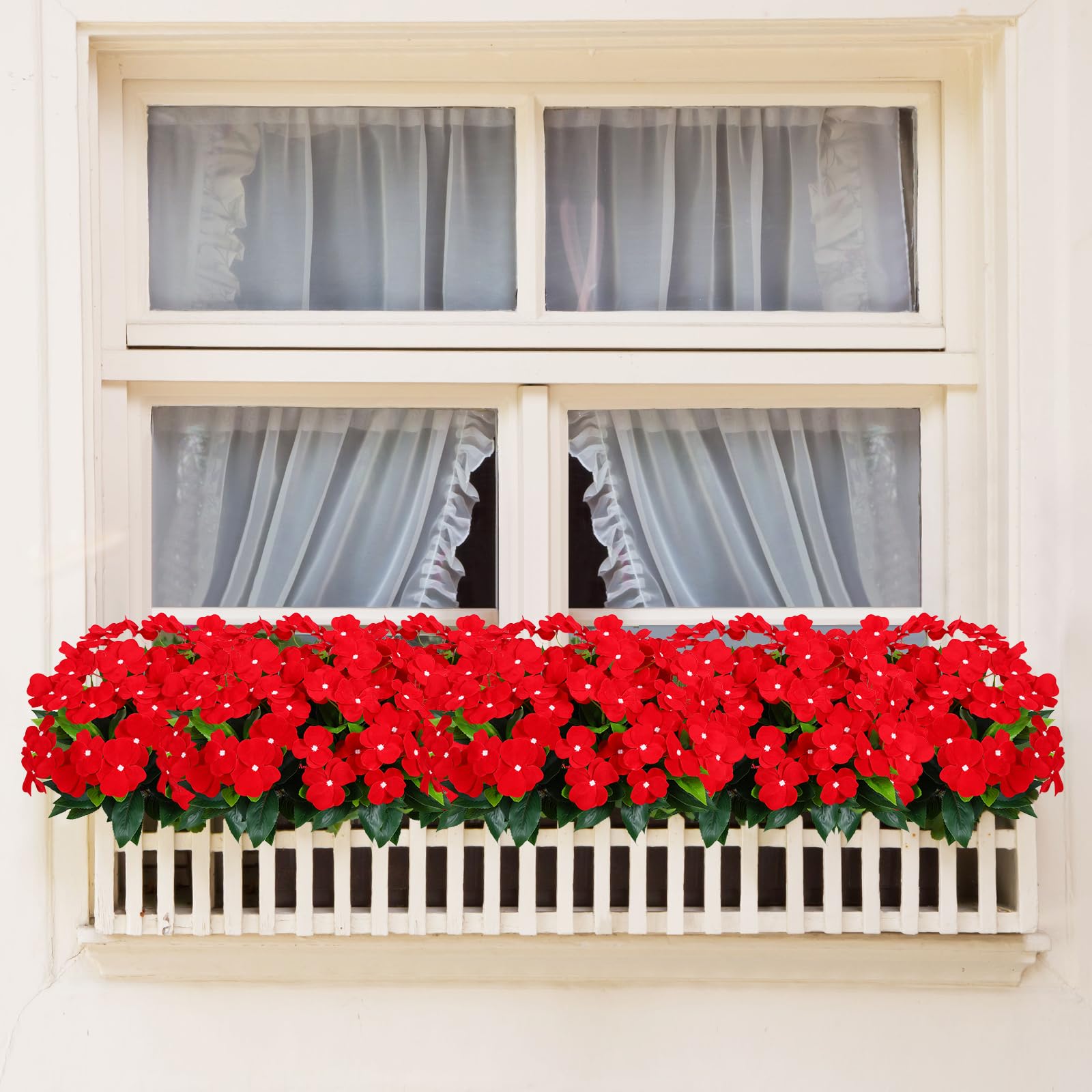 Hobyhoon 4pcs Artificial Flower Outdoor Red Silk Flower Bouquet Faux Impatiens Flowers for Outside Indoor Home Balcony Window Boxes Garden Decorations - Image 2