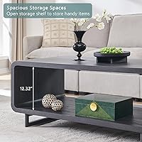 Vista 4 de Mesa de Centro Moderna de 48", Mesa Central Minimalista de 2 Niveles con Estante de Almacenamiento, Diseño de Perfil Curvo, Mesa Rectangular