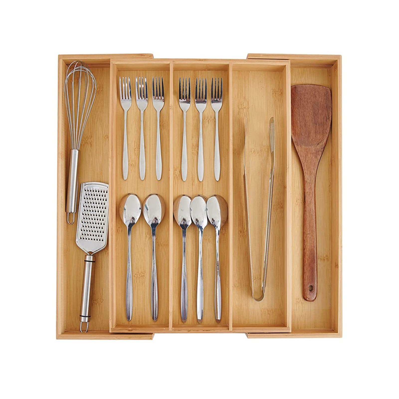 Esta Bandeja para Cubiertos, Organizador de cajones de Cocina, Organizador de Cubiertos expandible de 3 a 5 Compartimentos, Soporte de Almacenamiento para Cuchillos, Tenedores, cucharas y ut