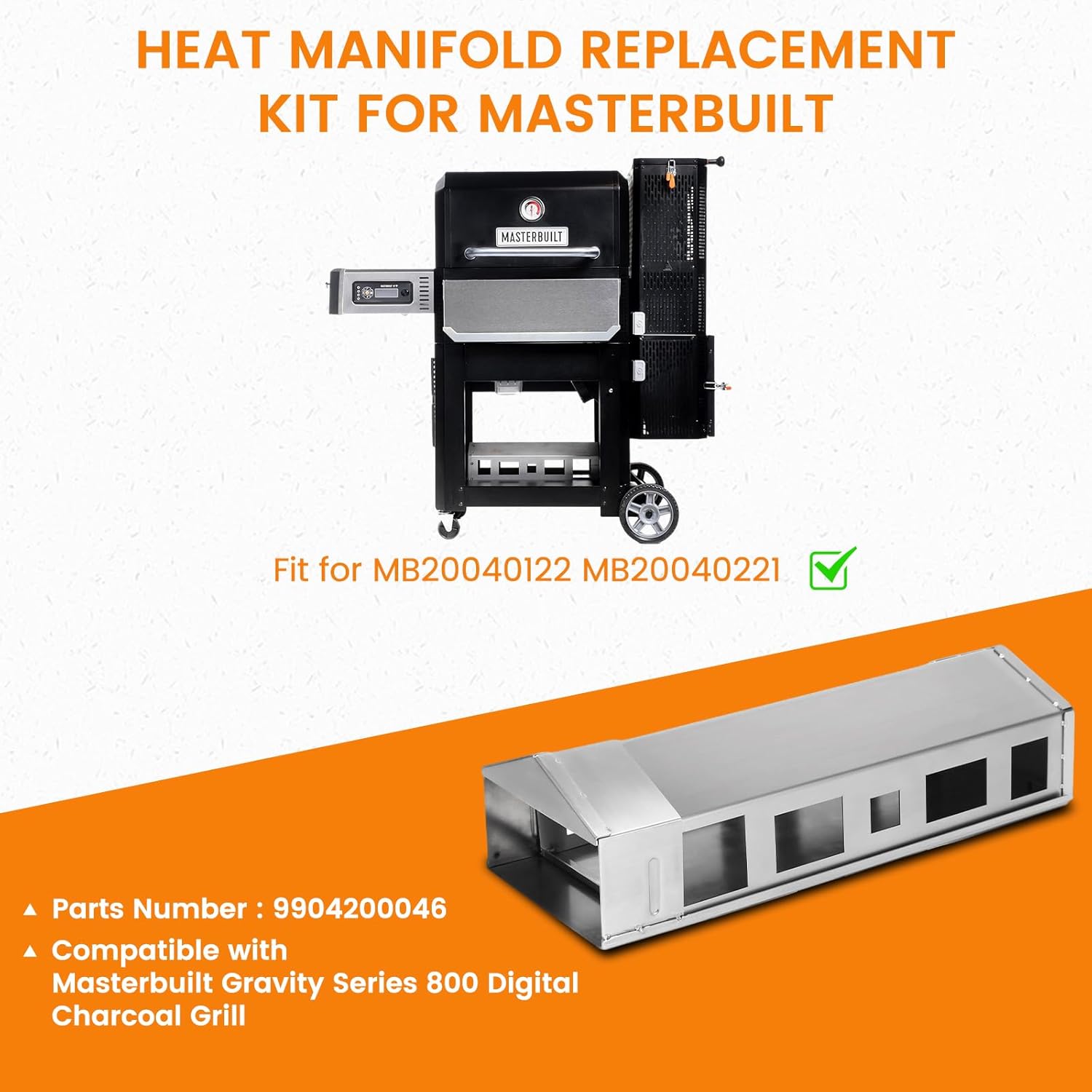 Hisencn Stainless Steel Heat Manifold Replacement Kit for Masterbuilt Gravity Series 800, Fits MB20040122 MB20040221, Ultra-Durable & Rust-Proof, OEM Part: 9904200046