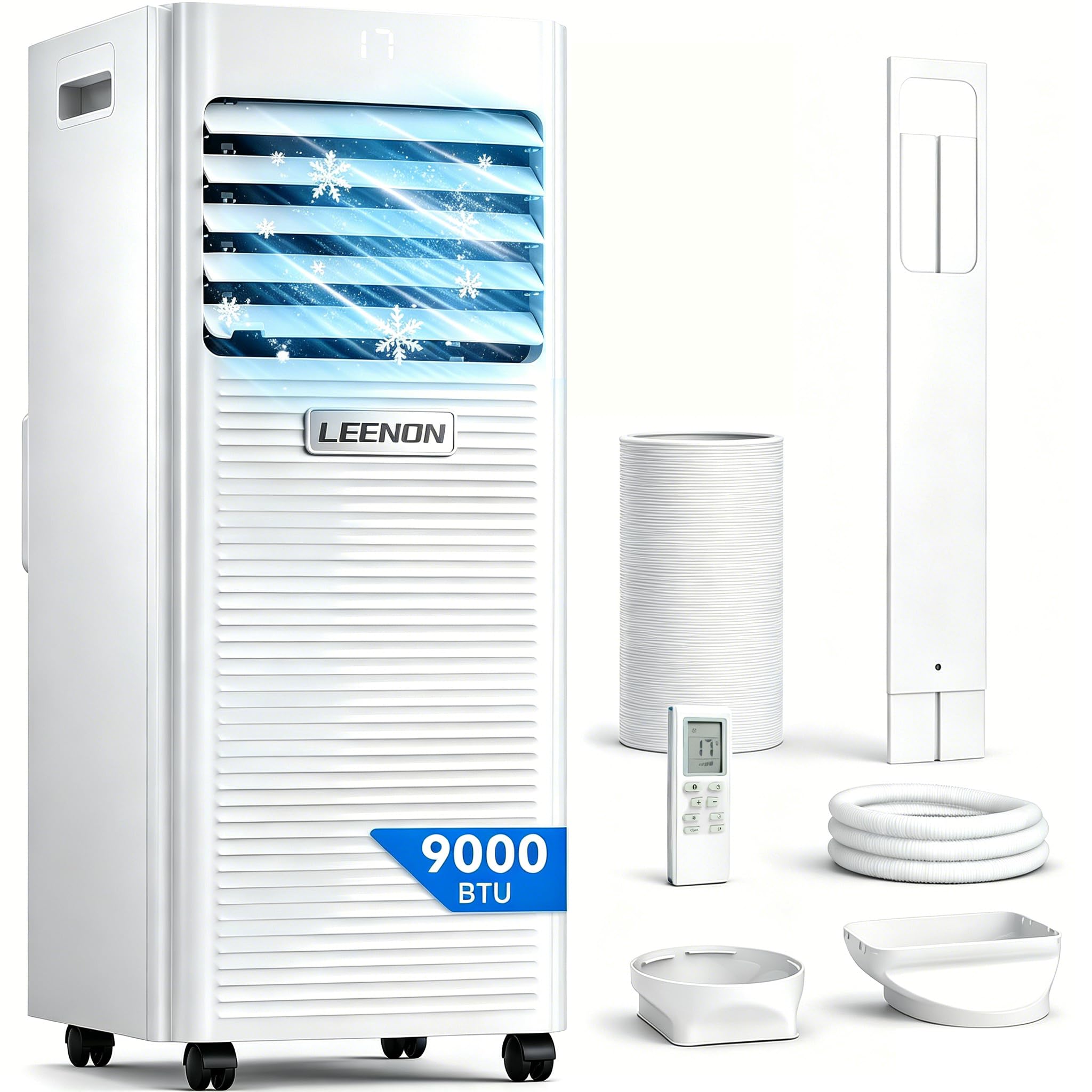 LEENON Air Conditioning Unit 9000 BTU Portable Air Conditioner, Powerful 4-in-1 AC Conditioners Dehumidifier Fan & Sleep Mode, Aircon Unit with 24H Timer, Remote Control, Exhaust Hose Install Kit
