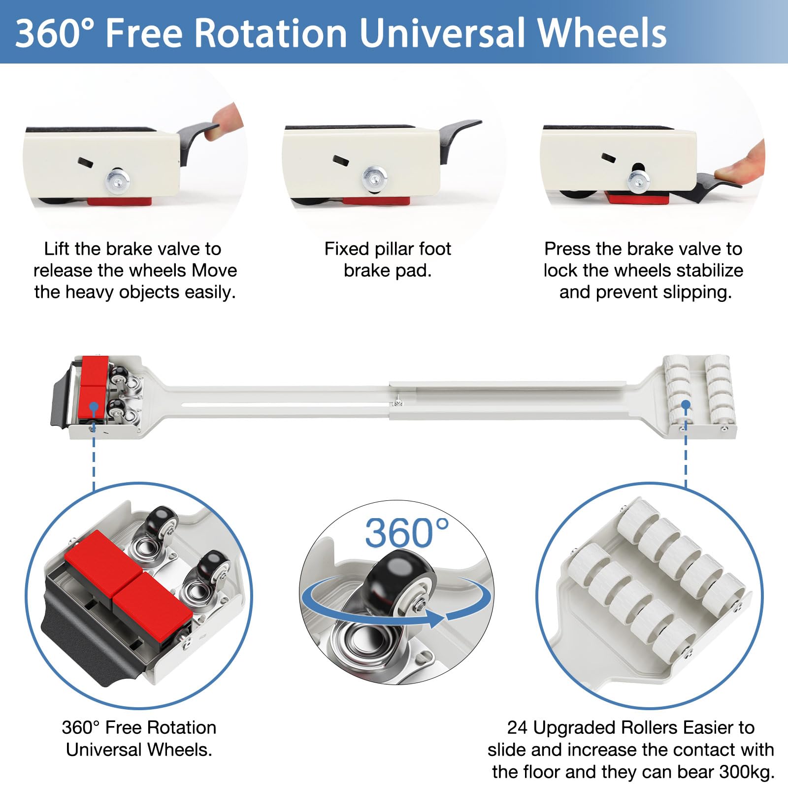 CYFIE Base para Lavadora con Freno, Sistema Deslizante Extensible 360° para Lavadora, Secadora, Frigorífico, Carga 300 kg, Blanco