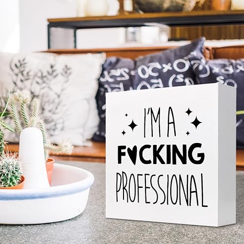 Miniatura 5 de Cartel de madera divertido con texto en inglés "I'm a Professional Wood Block Box" para decoración de escritorio para el hogar, oficina, estantería,