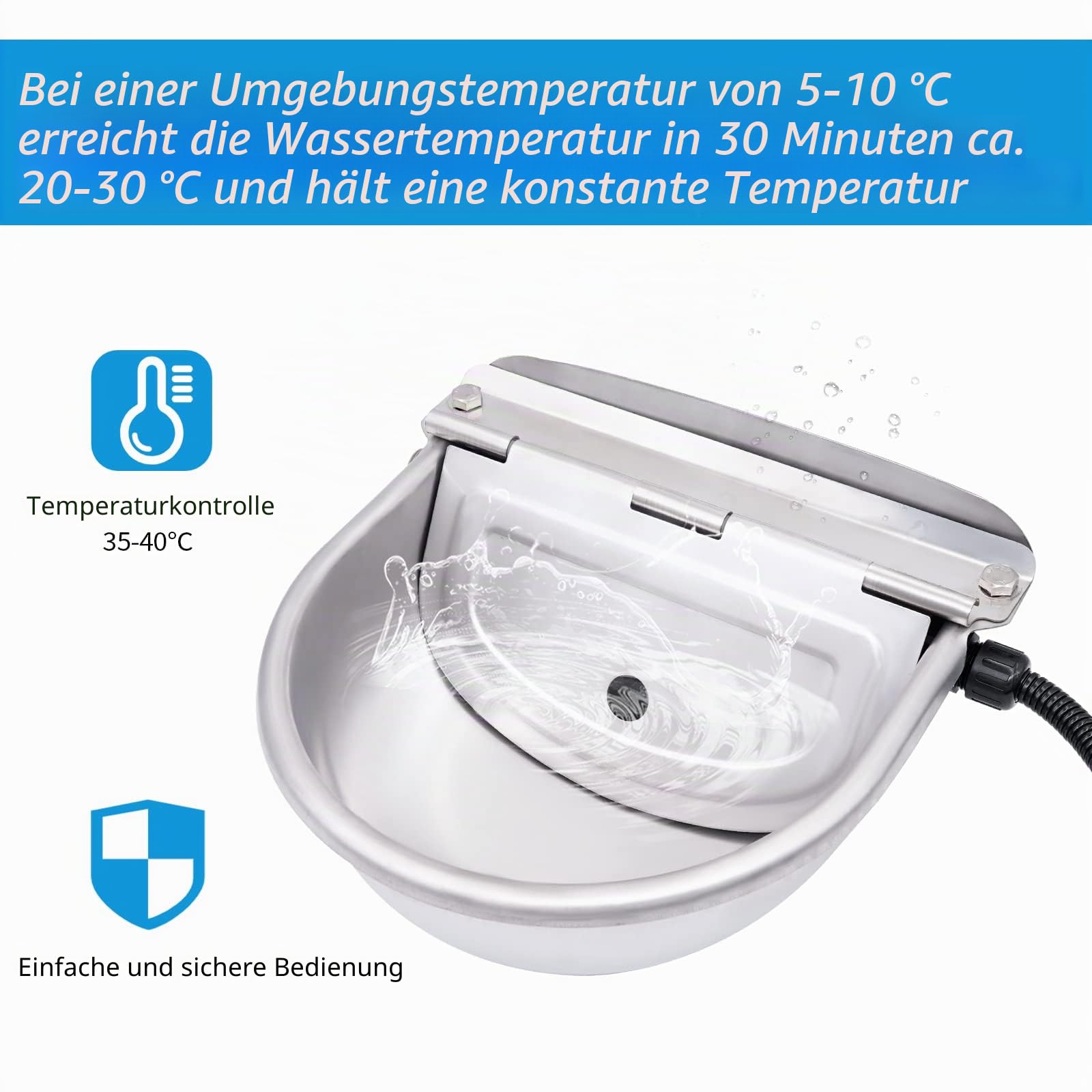 Automatisch Beheizter Edelstahl-Wassernapf mit Schwimmerventil für Hunde