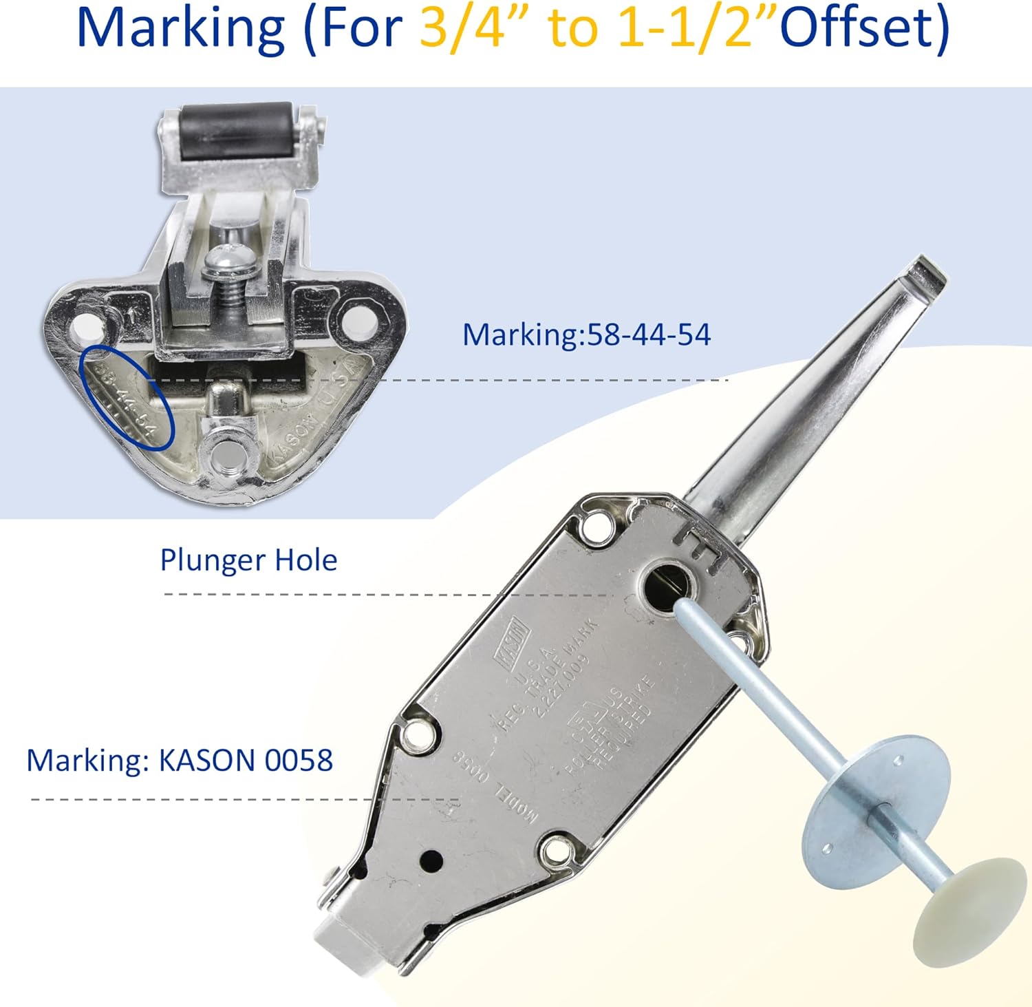 Kason 0058 Latch Complete Kit with 3/4" to 1-1/2" Offset Strike 58-44-54, Glow in The Dark Knob Inside Release 481C Push Rod for 4" Thickness Walk-in Freezer & Cooler Doors