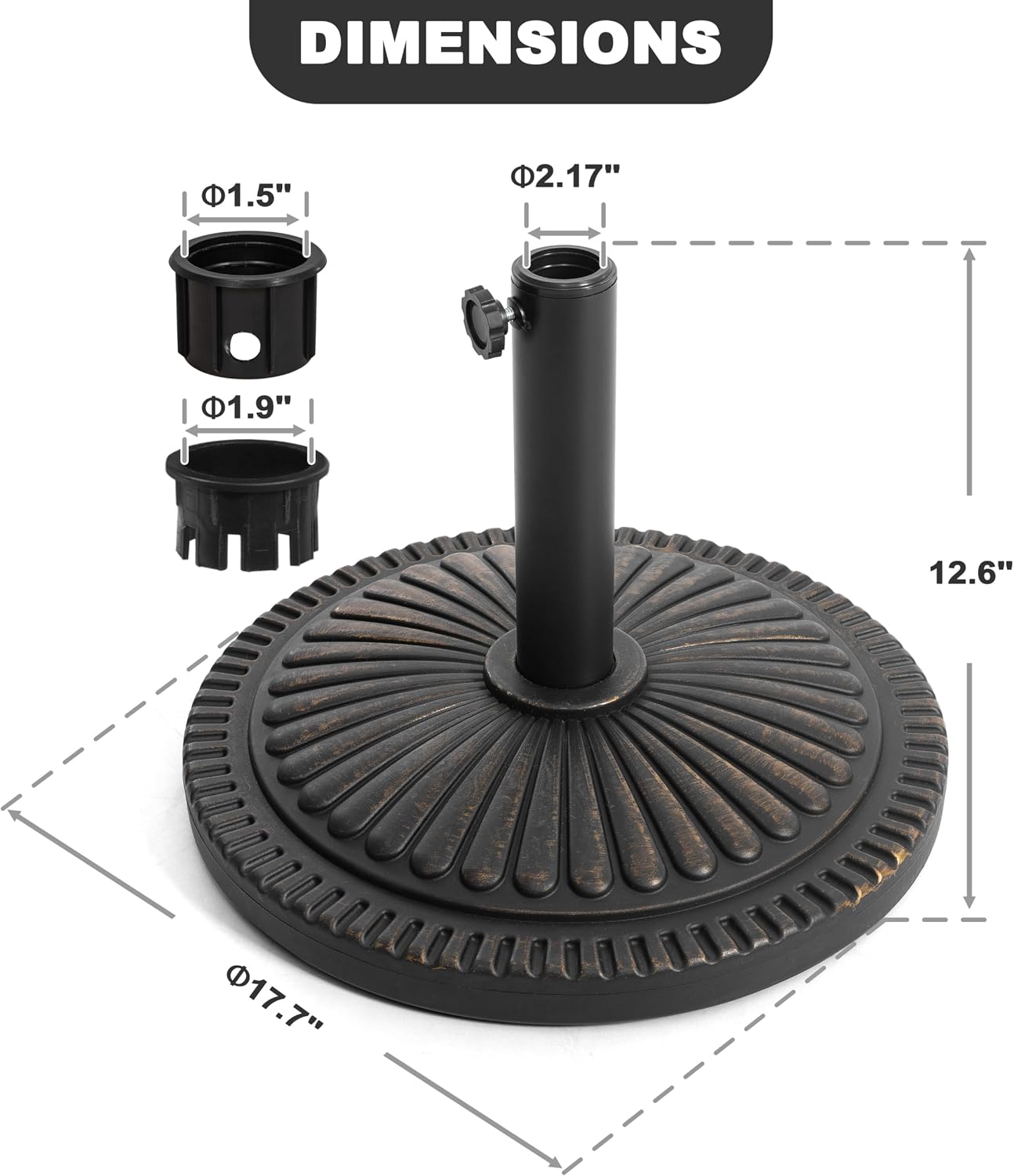 NUU GARDEN Round Patio Umbrella Base, Weighted Umbrella Base with Hand-turn Knob, for Garden, Backyard, Poolside