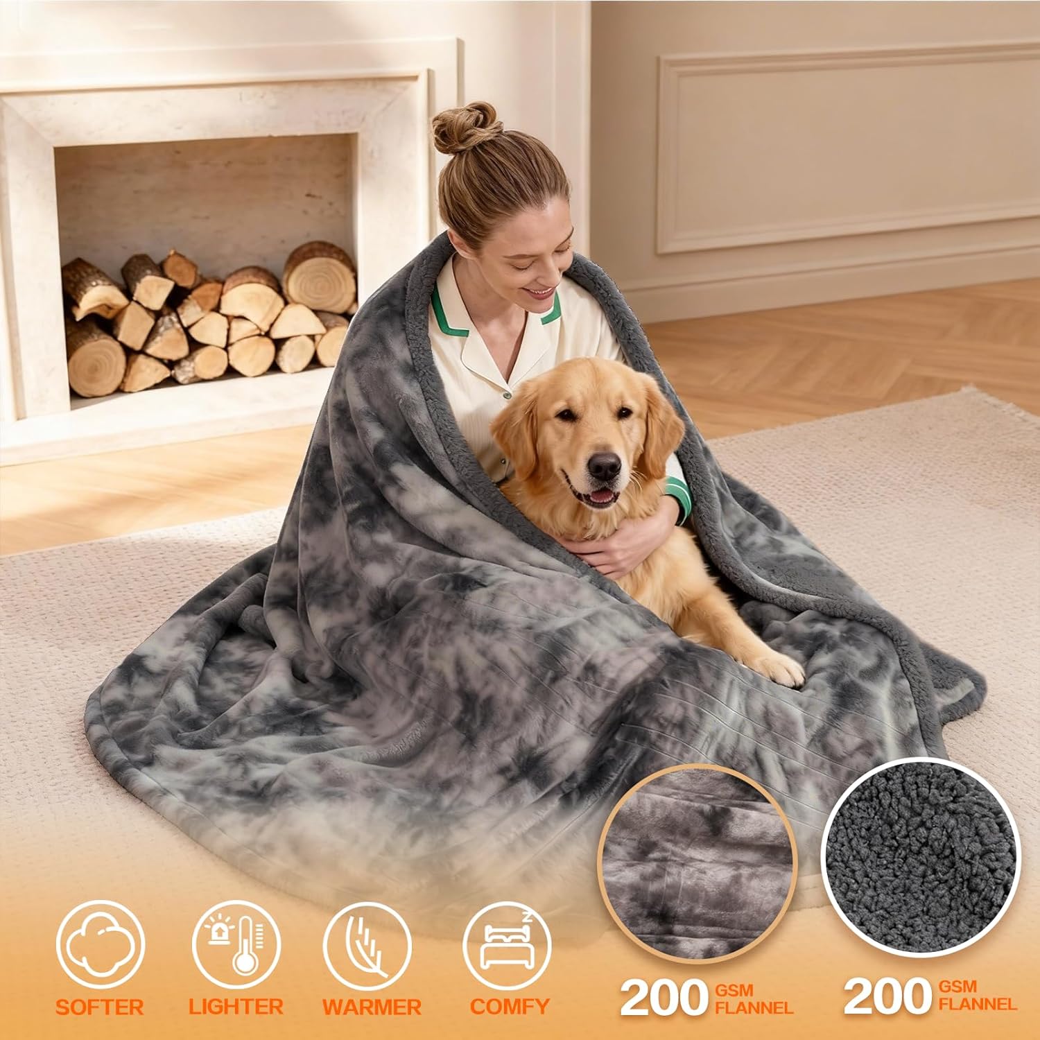Heated Electric Blanket Throw 50''x60'' - Fast Tie-Dye Heating Blanket, Washable Heat Blanket 10 Heating Settings, 8h Timer Auto Off & Heated Protection, Soft Flannel & Sherpa Material