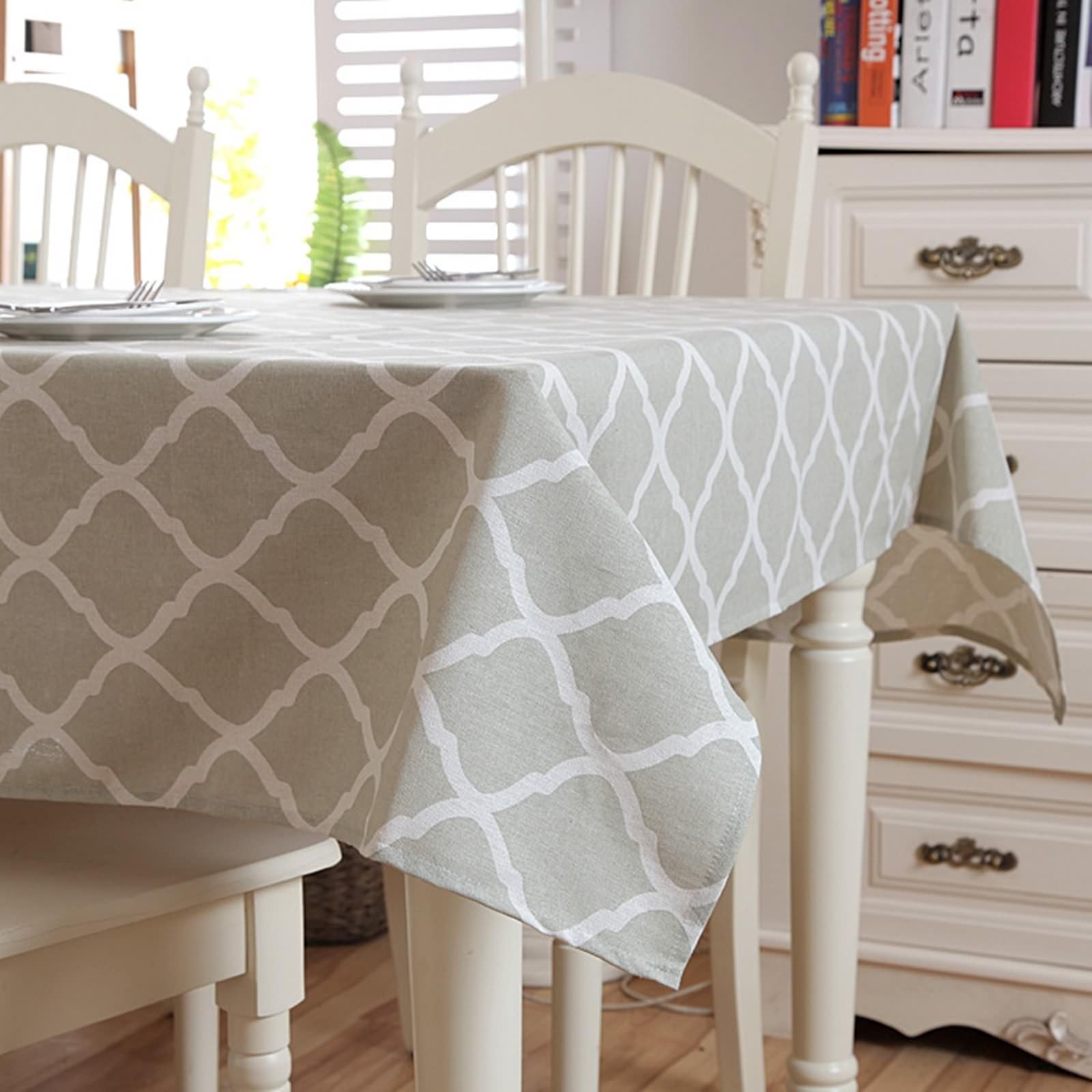 Nappe carrée 120x120cm anti-tache en lin géométrique avec dentelle pour table de repas