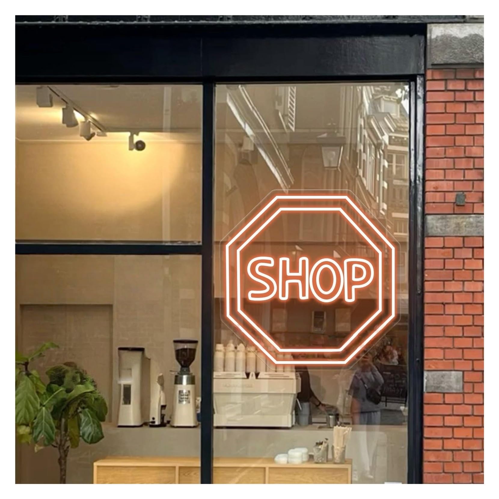 RONGCH Hanging Art Signs Octagon Shop Neon Sign,Suitable for Clothing Store Storefront Wall Decor with Dimmable 40cmx40cm(C)