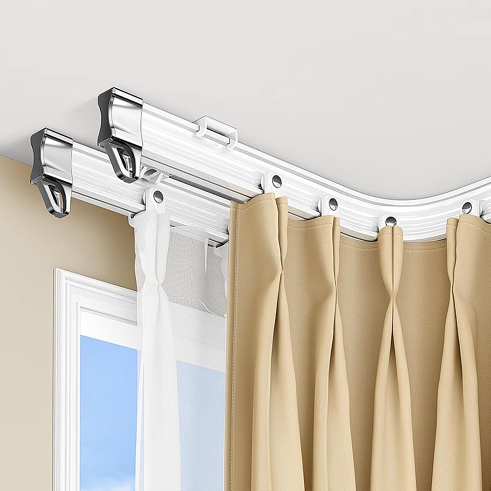 Générique Système de Rail à Rideaux, Rail Flexible et Pliable de 100 à 600 cm - Rail de Plafond Double Silencieux pour fenêtres en Baie, idéal pour la Maison, l'hôtel et