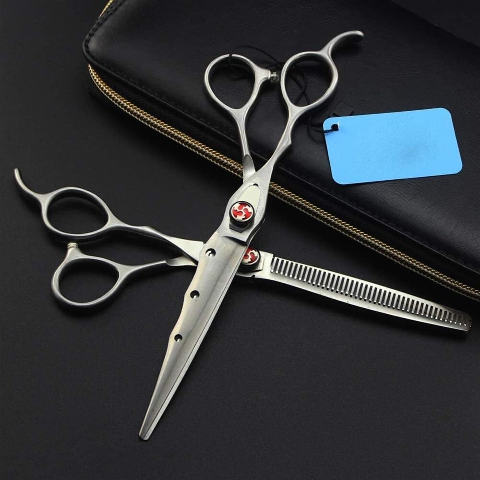 Set di forbici professionali da barbiere da 17,8 cm, per mancini e per sfoltire, in acciaio inox affilato