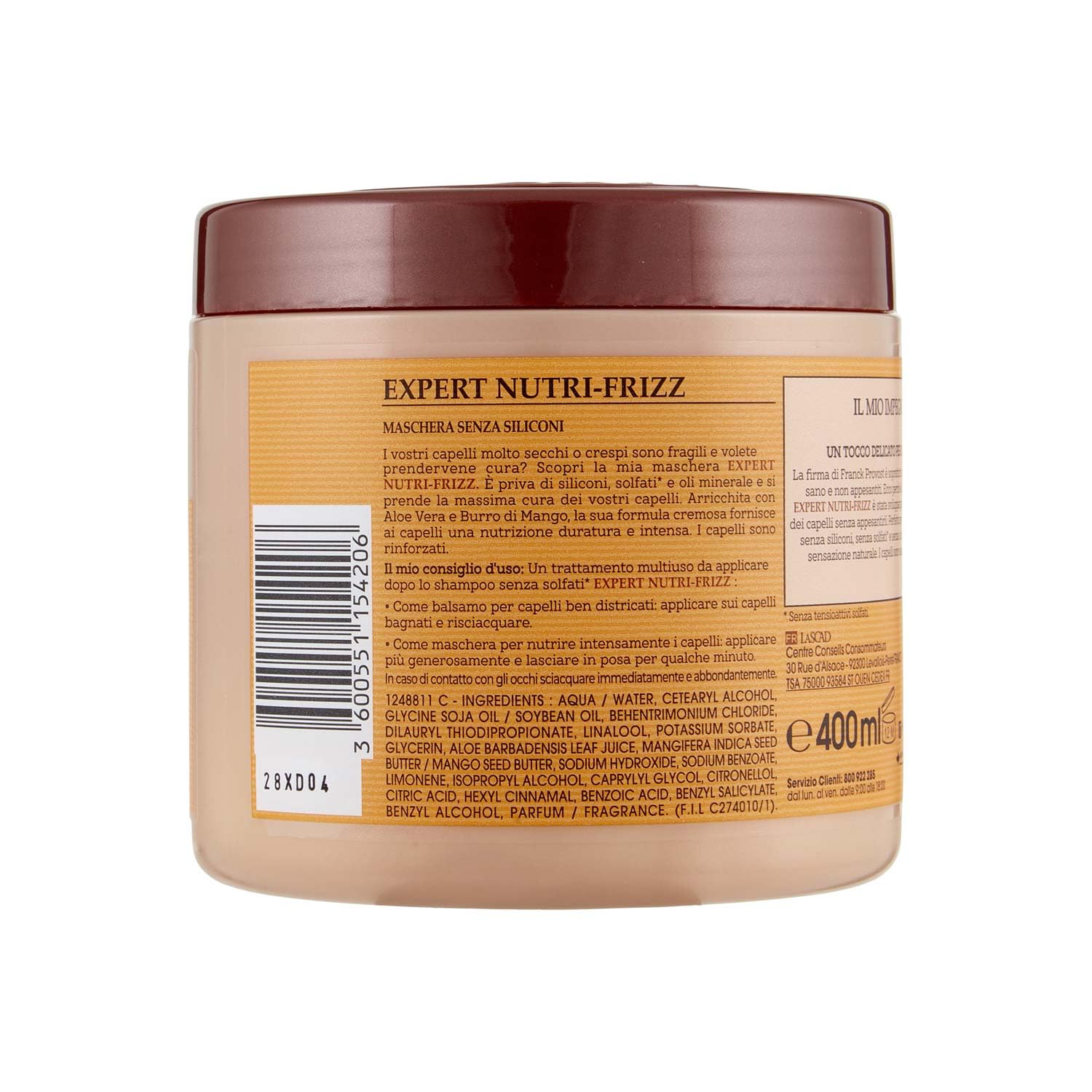 Franck Provost, Expert Nutri Frizz Professionelle maska do włosów dla trockenes oder krauses Hair Wirkung, z Aloe Vera i Mangobutter, 400 ml