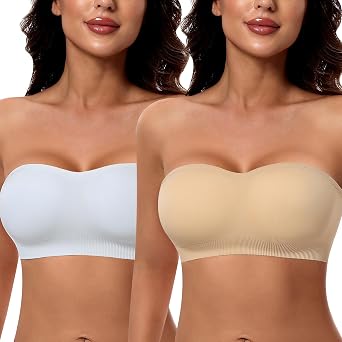 DOCUMO Strapless Bra for Women Padded Bandeau Bra Non-Slip Silicone Seamless Wireless Tube Top Bra