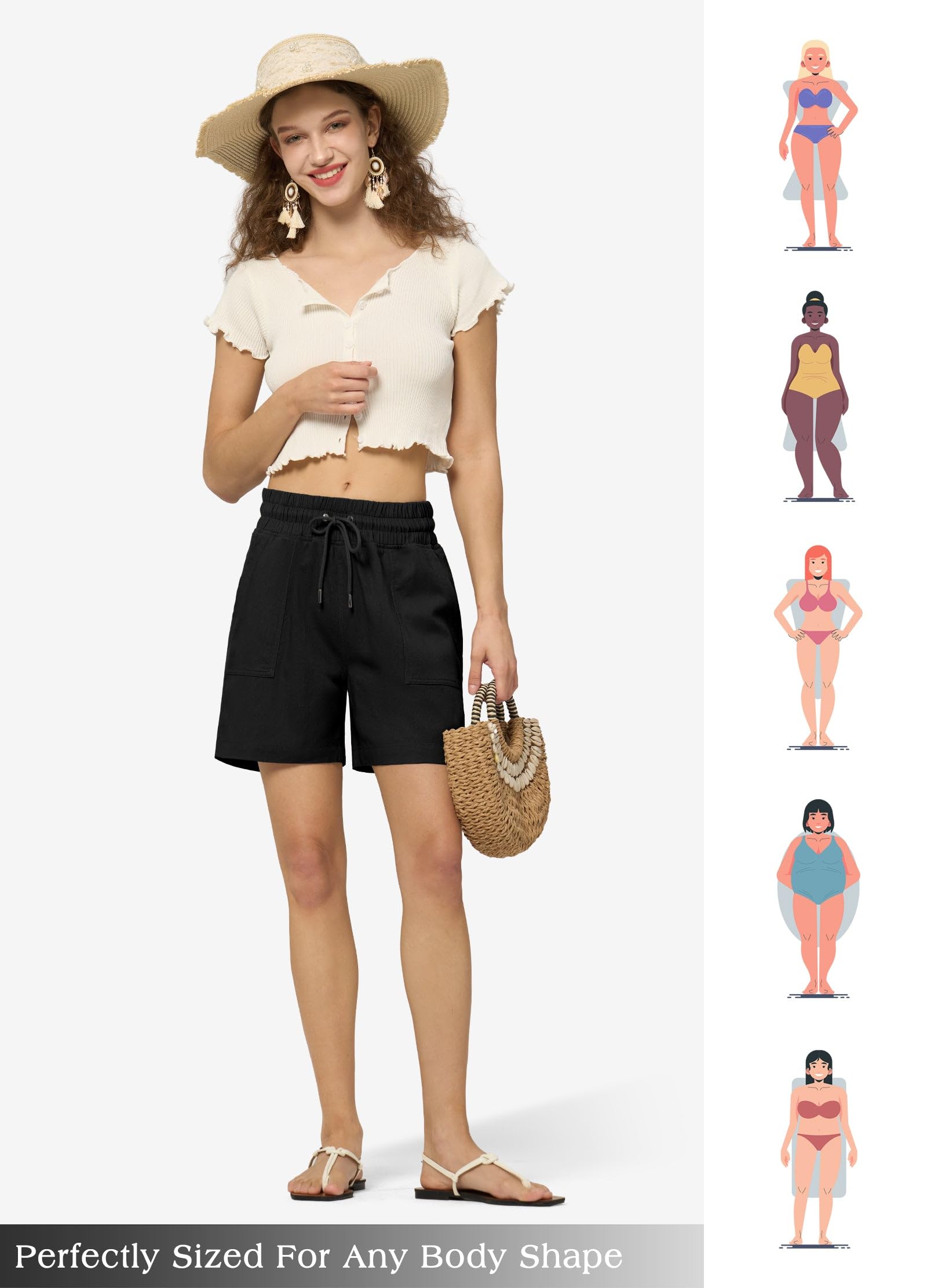 WILLIT Shorts Damen Leinen Shorts Freizeit Bermuda Kurze Hose knielange High Waist Bequeme Sommershorts mit Taschen 5“