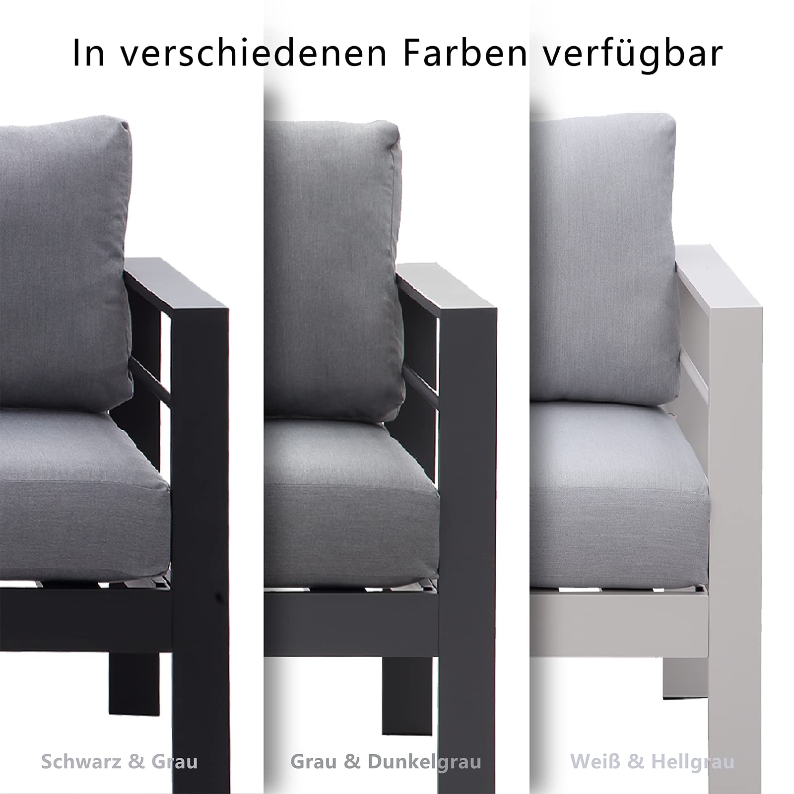 GLP Gartenmöbel Set Aluminium 6-7 Personen, Terassenmöbel Wetterfest mit Sofa, Tisch, Hocker & Kissen, Gartenlounge Set für Innen- und Außenbereich (Schwarz & Dunkelgrau)