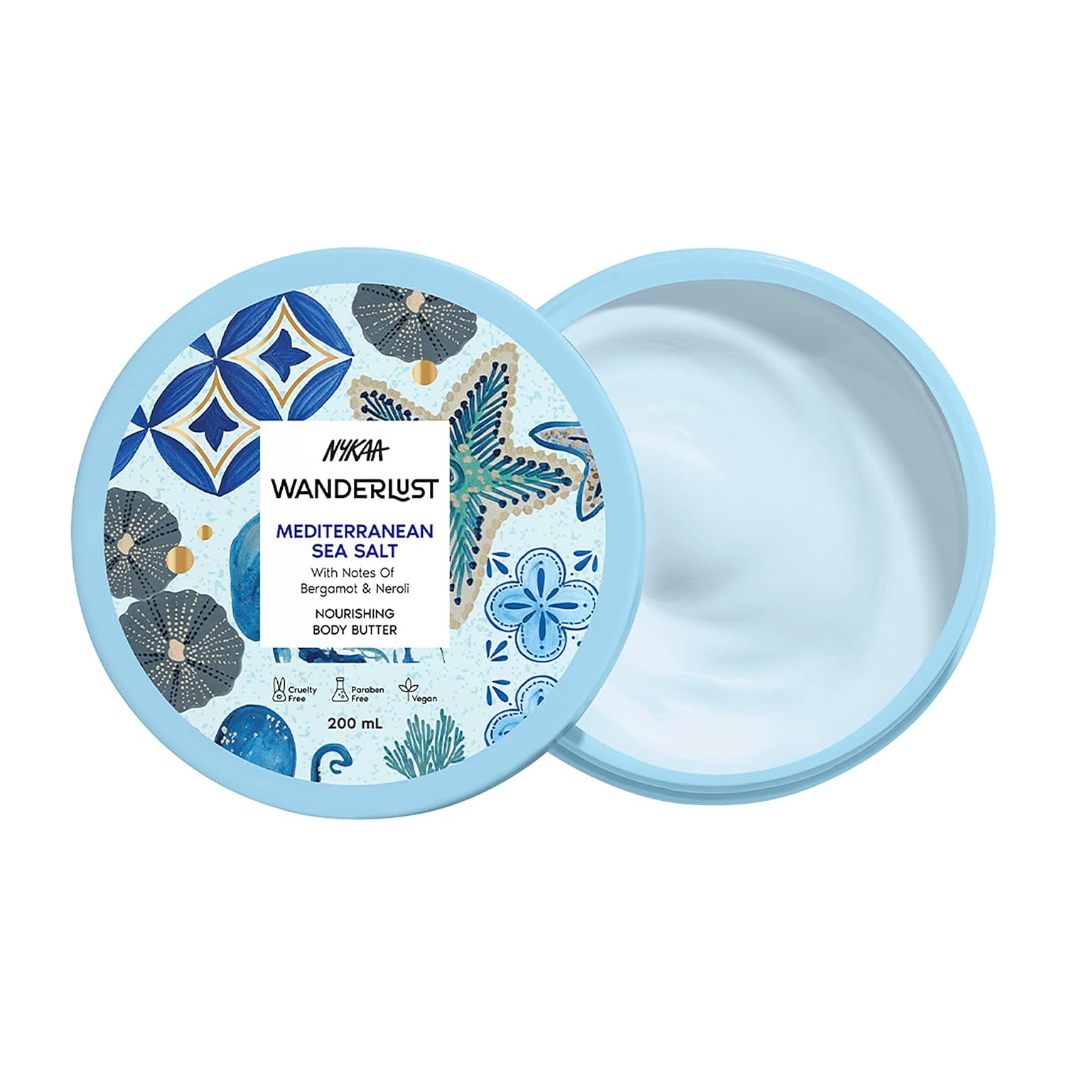 Nykaa Wanderlust Mediterranean Sea Salt Body Butter - Hydrating & Moisturizing Body Cream With Shea & Cocoa Butter - Paraben, SLS & Cruetly Free - 6.76 fl.oz