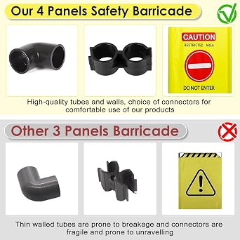 4 Panels Safety Barricade,7.8 FT Foldable Security Sign Barrier | Heavy Duty PVC Frame Barricade,DO NOT Enter Gate High Visibility Caution Symbol Crowd Control