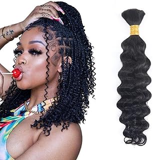 B-fashion Human Braiding Hair for Boho Braids Deep Wave Bulk Human Hair for Braiding 14 Inch 1 Bundle 50G Brazilian Wet and Wavy Curly Human Hair Braiding Hair Extensions No Weft Bundles for Braiding