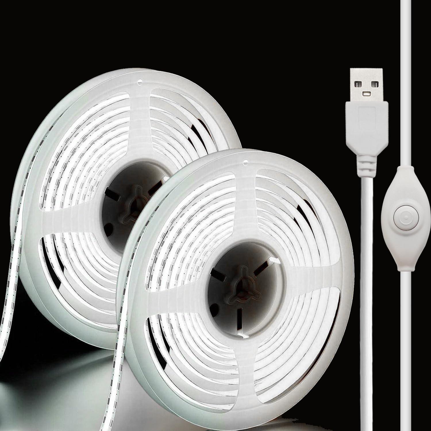Striscia LED USB da 5 V, confezione da 2 strisce di luce COB, bianca, 1 m, 8 W, 5 V, striscia LED luminosa flessibile per sotto armadio, cucina, retroilluminazione TV