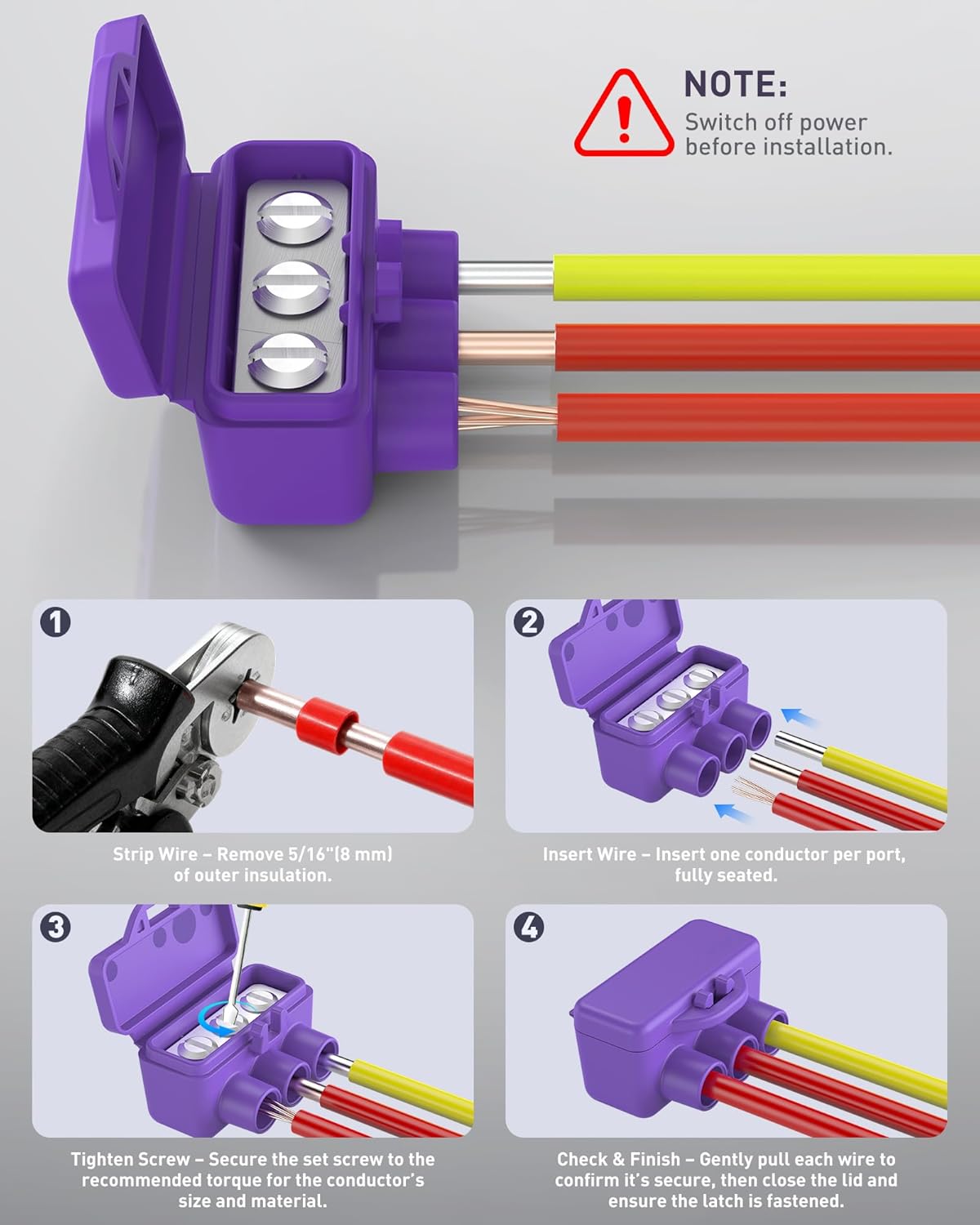 3-Port Aluminum-to-Copper Wire Connectors, 10 Pack Screw Terminal Electrical Wire Connectors, Pre-Filled with Oxide Inhibitor for Solid & Stranded Wires, Residential & Industrial Wiring