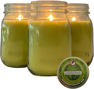 Mosquito Naturals Lemongrass Candles with Essential Oils (Set of 3) for Patio, Deck, Outdoor or Indoor Use - 88 Hour Burn - All Natural, Soy Base - Mason Jar with Lid, Made in USA (Lemongrass)