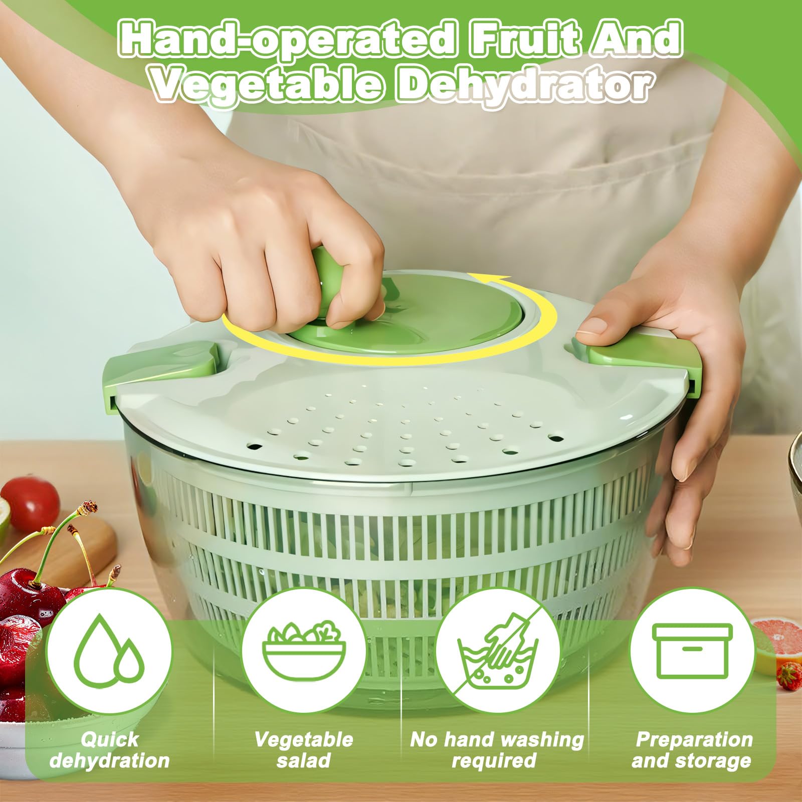 Centrifuga Insalata con Cestino Rete, Insalatiera Strizza Ciotola Scolapiatti Spinner Vegetale Multifunzione 4L, Lavatrice Asciuga Lava Verdure Frutta, Asciugatrice Rotatore Lattuga Manuale Cucina