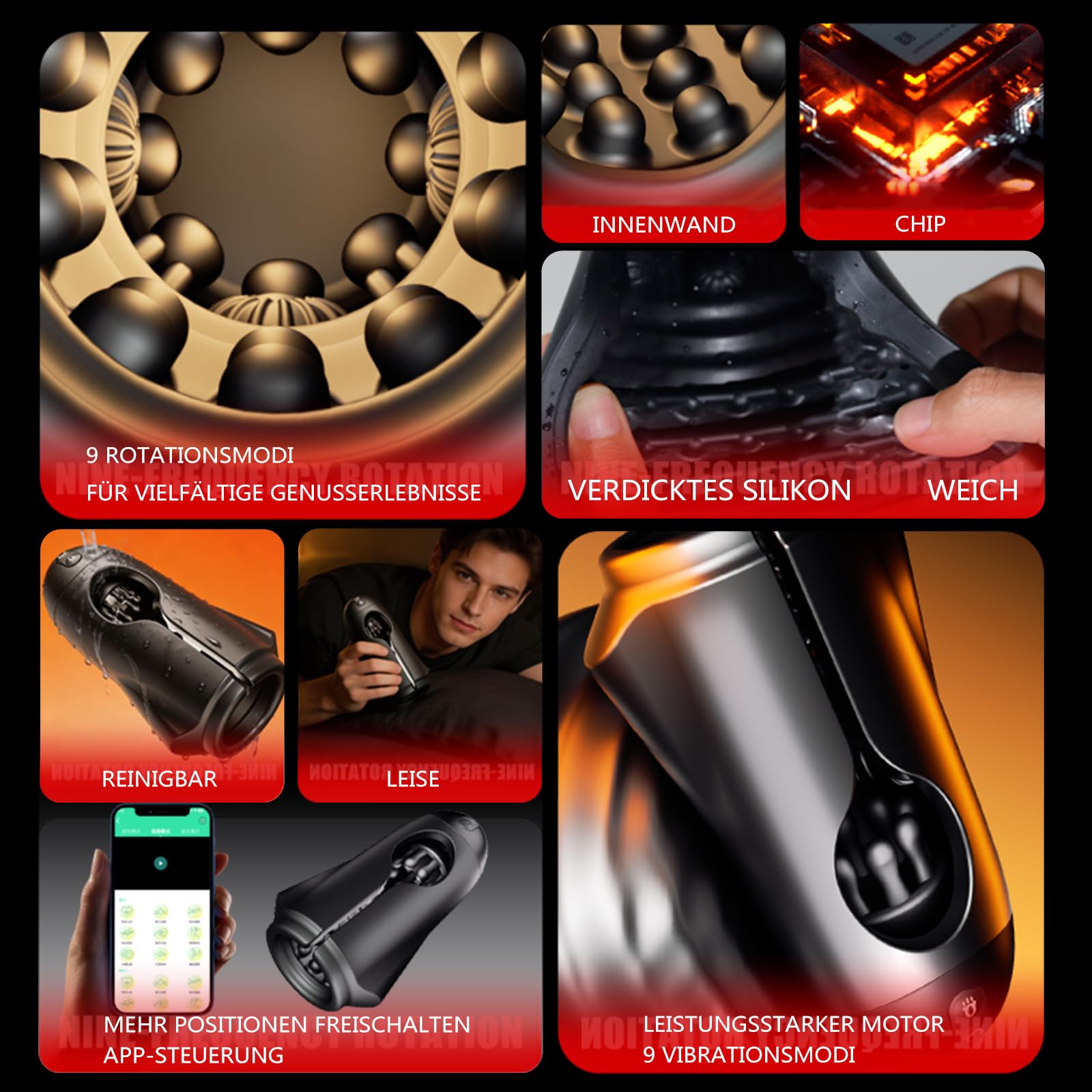 Penistrainer Masturbieren für Manner, 9 Vibrations und 9 Rotierend, Penis Vibrator Masturbator Sex Spielzeug für die Männer, Stärker Power Penis Vibrator & APP