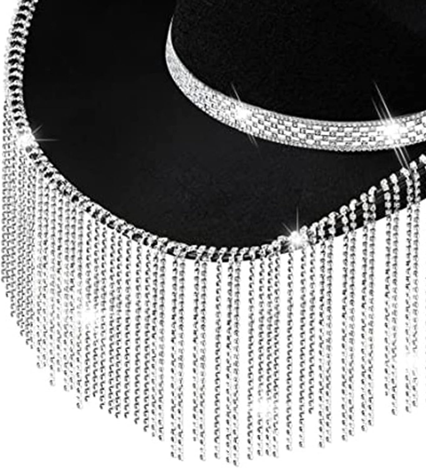 Wedding Party Bride Cowgirl Hat with Dangle Rhinestone Brim Bridal Western Shinning Fedoras Sunproof Hats for Bachel