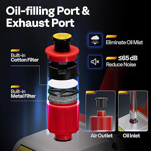 Miniatura 5 de VIVOHOME Kit de bomba de vacío HVAC de 2 etapas de 110 V 12 HP 5CFM y kit de manómetro de CA de 4 vías con detector de fugas mangueras de 5 pies