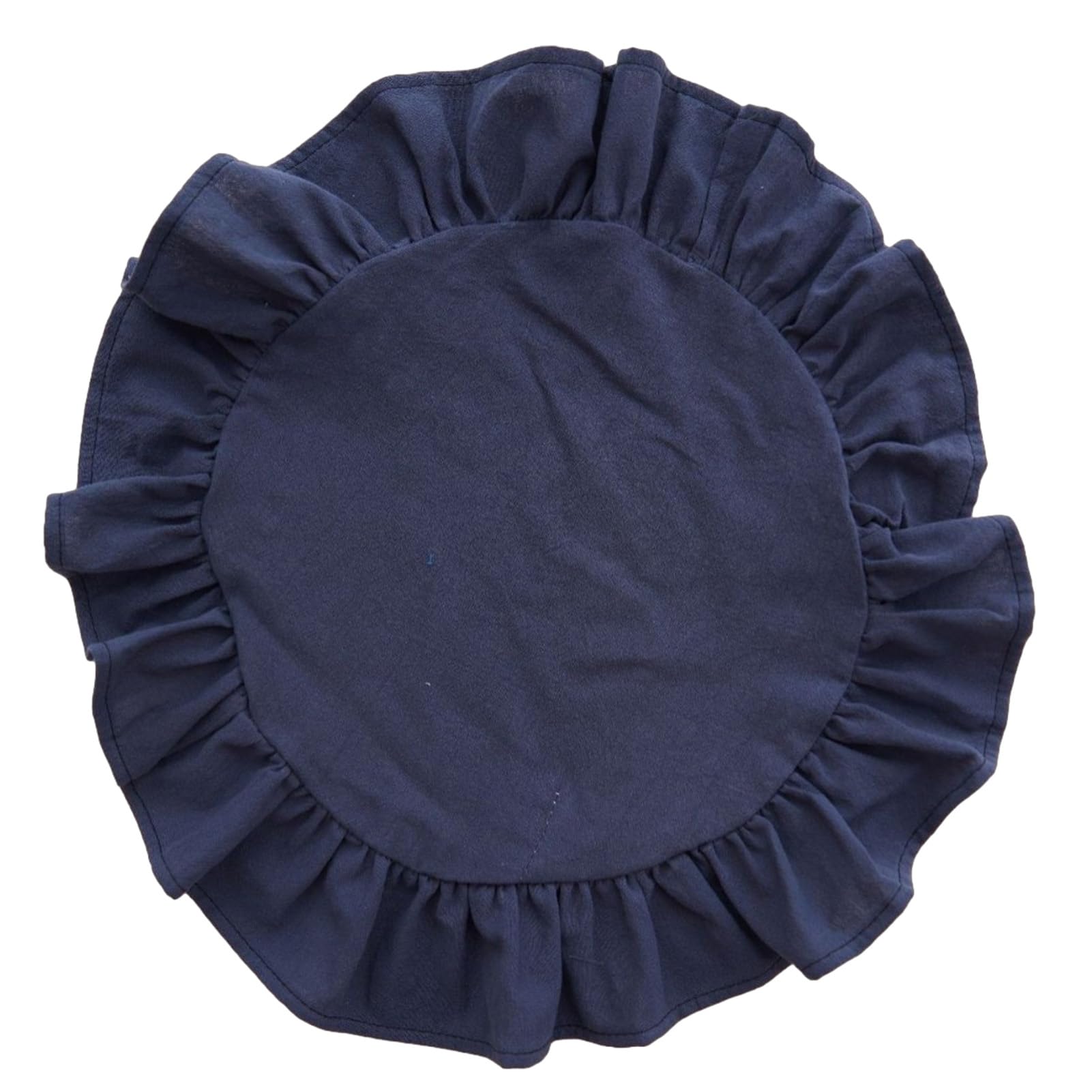 Rustic Farmhouse Round Ruffle Place Mat, Washable Scalloped Edge Table Mats for Kitchen Dining Party Table Decor # Navy Blue Round