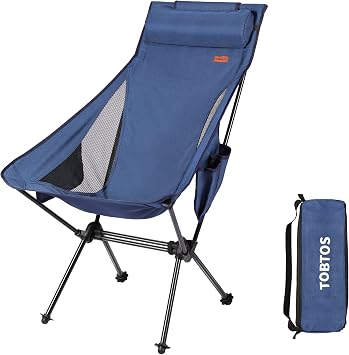 TOBTOS High Back Camping Chair, Lightweight Folding Chair with Head Suppor, Compact Chair with Carry Bag for Outdoor Camp, Hiking, Backpacking Blue