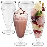 Eisbecher – Set mit 4 hohen 350 ml Milchshake-Gläsern mit klassischem, klarem Design – Retro American Diner-Stil, Knickerbocker Glory-Gläser, spülmaschinenfeste Dessertgläser (4 Stück)